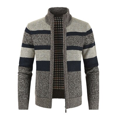 2025 Mens Autumn Winter Stand Collar Cardigan Fleece Patchwo