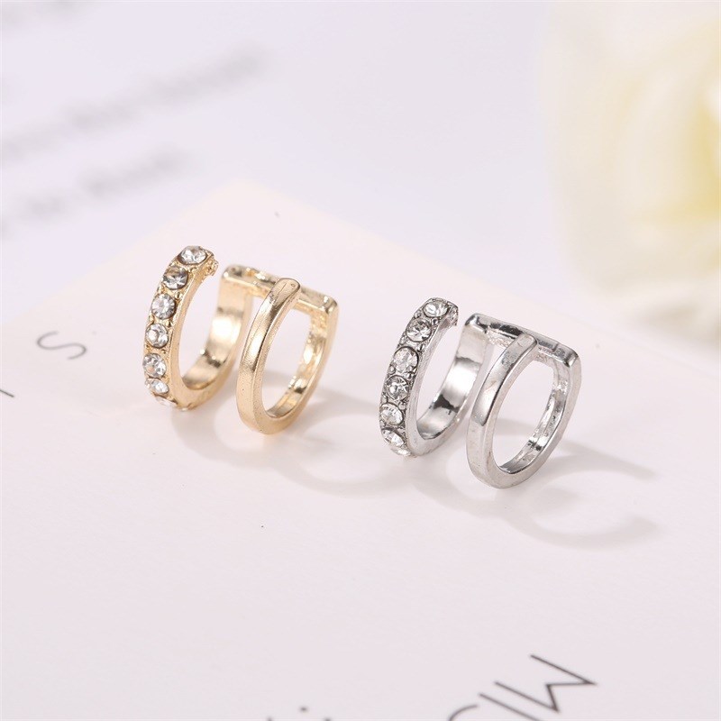 Simple Line Diamond Ear Clips Fashion Double C Ear Bone Clip