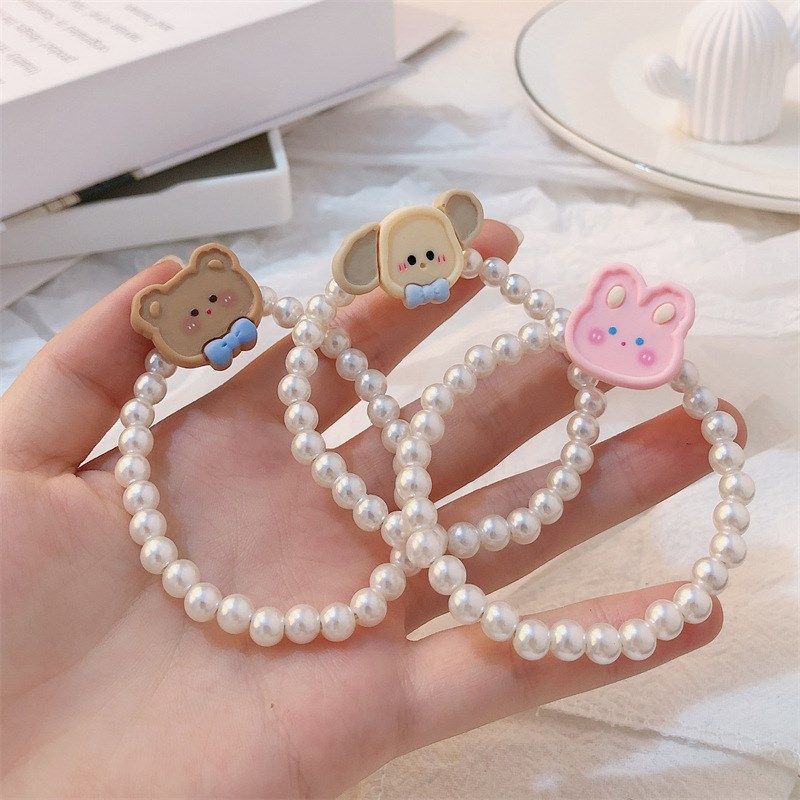 Romantic Elegant Pearl Bear Rabbit Hair Rope Cute Versatile