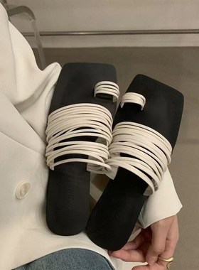 Strap Combo Oneword Soft Leather Squaretoe Opentoe Flat Beac