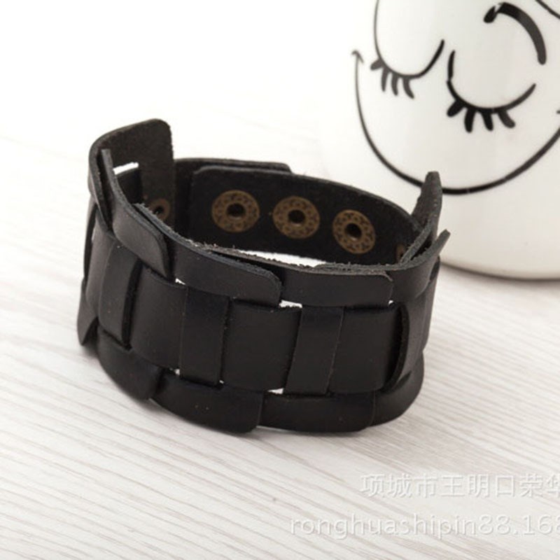 Leather Bracelet Punk Retro Wide Cuff for Men and Women