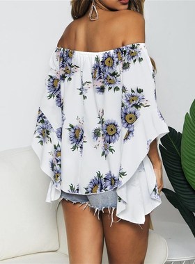New 2025 Spring Summer Ebay Sunflower Print OffShoulder Top