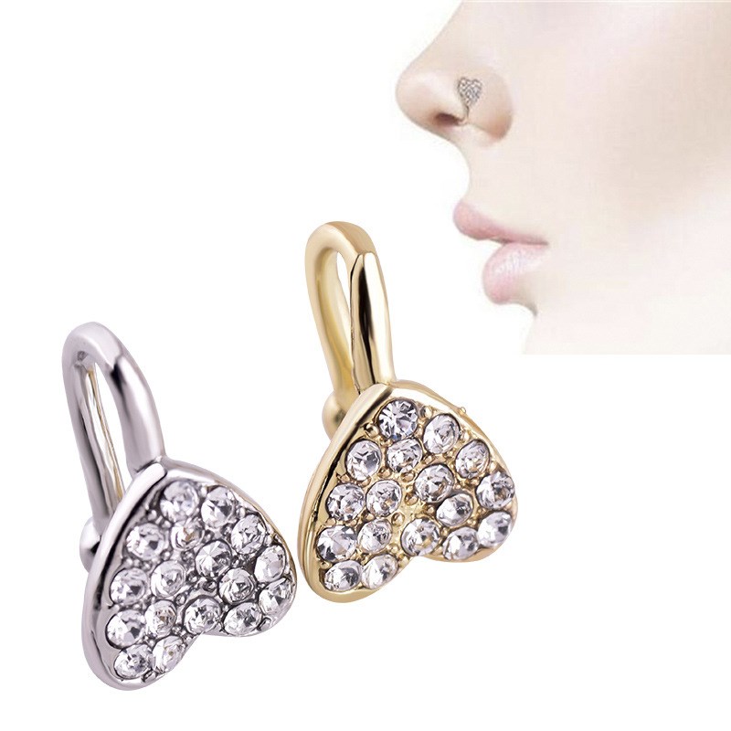 Online Mini Piercing Jewelry Rhinestone Heartshaped Nose Stu