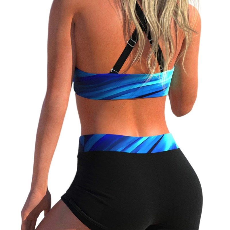 Sexy Hollow Back High Waist Shorts Quick Dry Bikini Swimwear