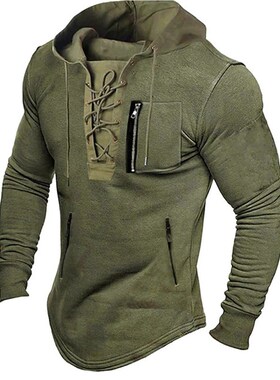 Mens 2025 SpringFall Hoodies Plain Color Zipper Pockets Spor