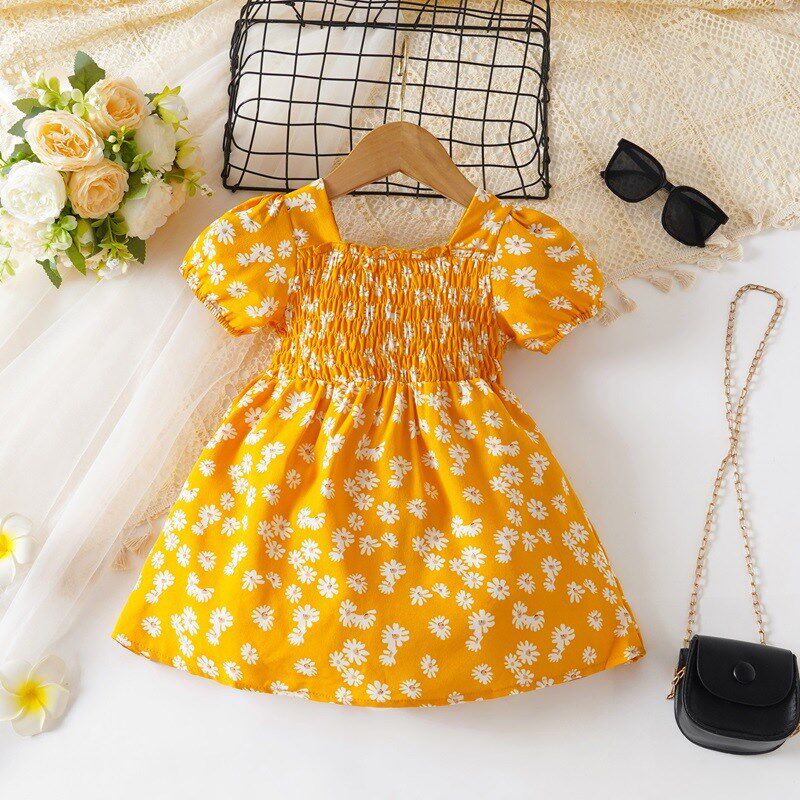 2025 Summer Kids Fashion Print Dress Girls Short Sleeve Dais