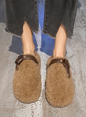 Buckle Thicksoled Furry Slippers Women 2025 FW Midheel Outwe