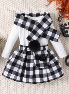 FallWinter Girls Skirt Set 27 Years Old Ribbed Long Sleeve T