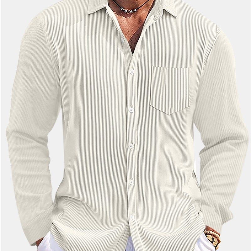 Mens Plain Relaxed Striped Long Sleeve Shirt Casual Versatil