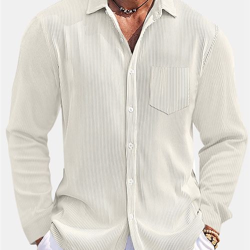 Mens Plain Relaxed Striped Long Sleeve Shirt Casual Versatil