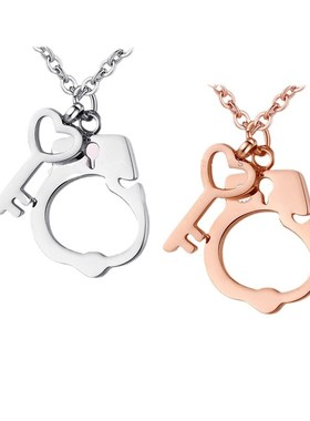 Charming Stainless Steel Necklace HeartShaped Handcuff Key N
