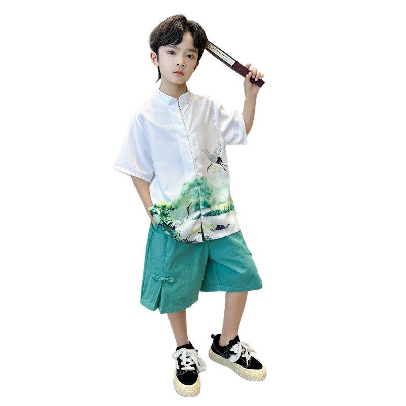 Chinese Style Hanfu TwoPiece Set for Boys Kids Tang Suit Sum