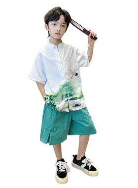 Chinese Style Hanfu TwoPiece Set for Boys Kids Tang Suit Sum