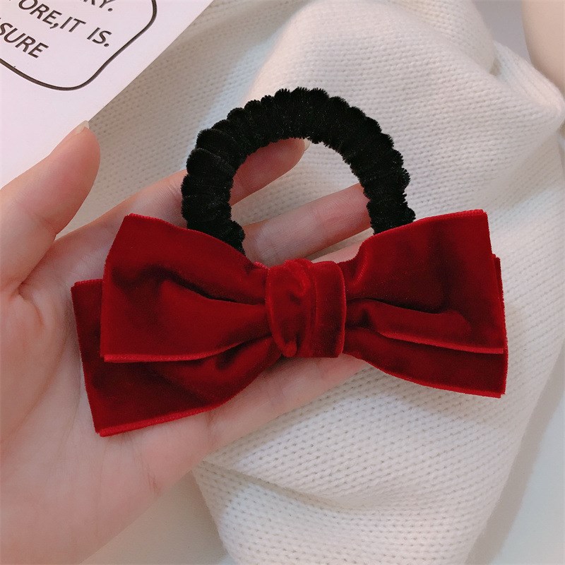 Black Velvet Bow Hair Ring Retro Versatile French High Elast