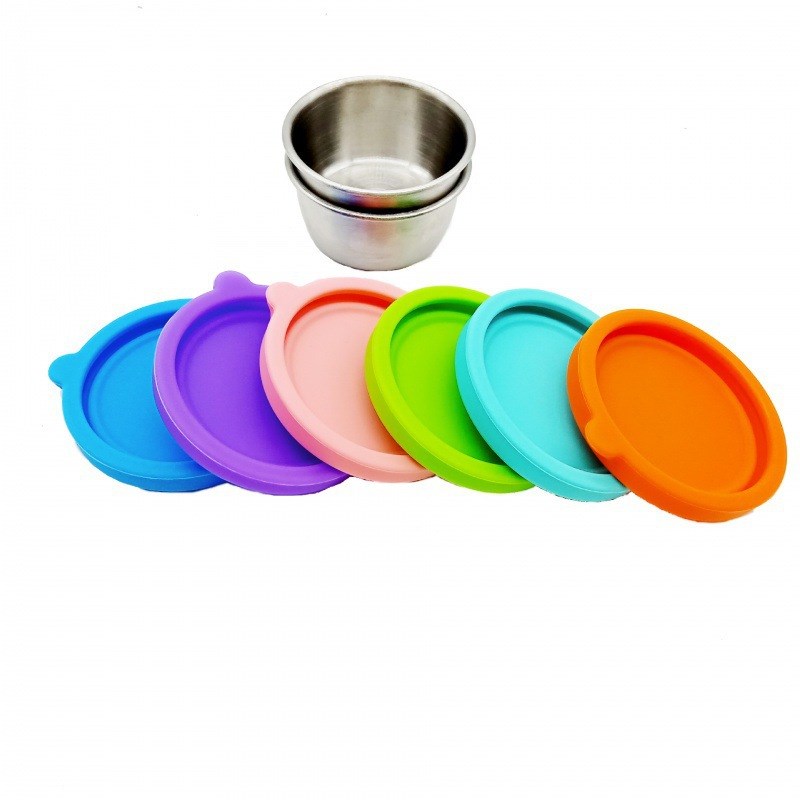 Stainless Steel Sauce Cup Mini Silicone Lid Leakproof Dip Co