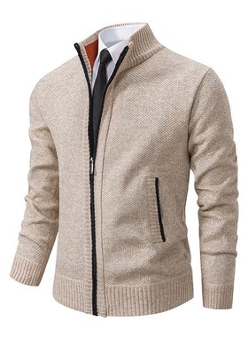 Mens AutumnWinter Fashion Standup Collar Cardigan Sweater La