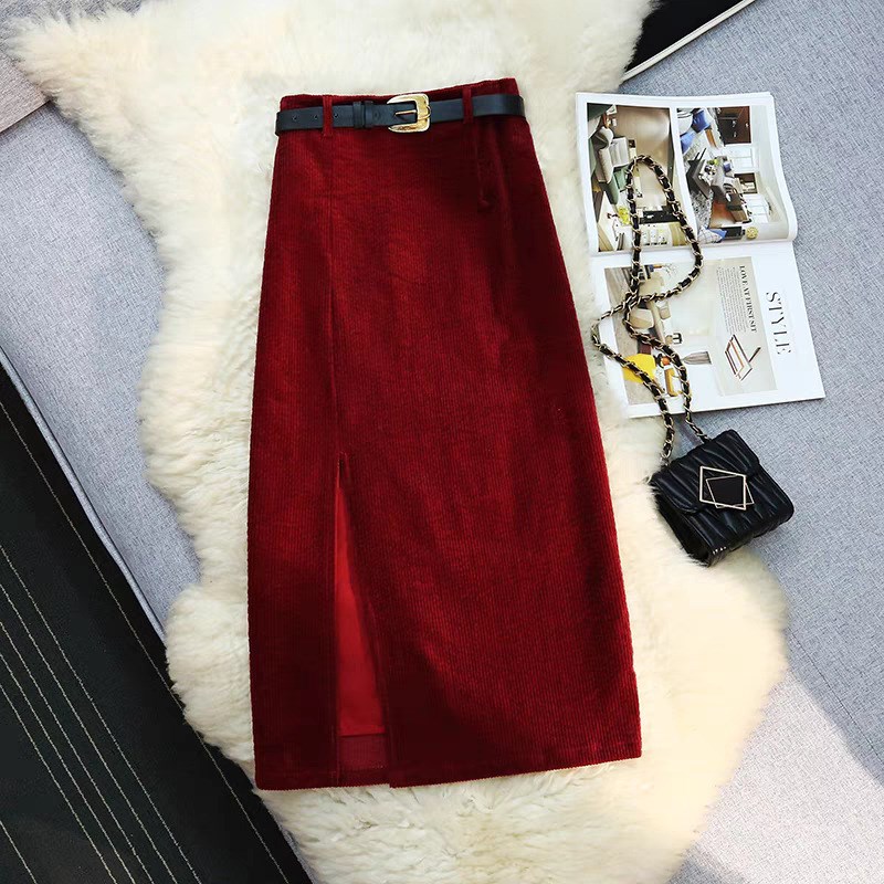 Early Autumn Hong Kong Style Retro Split Skirt MidLong Winte