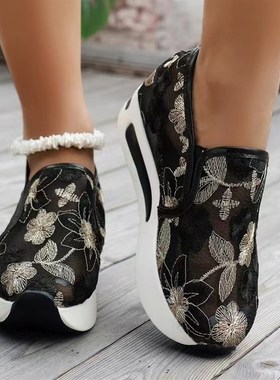 Summer Womens Elevator ThickSoled Shoes Sexy Lace Embroidere
