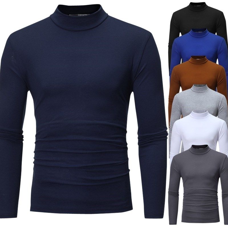 2025 Mens Winter Base Layer Tshirt Crew Neck Solid Color Lon