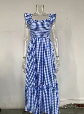 FallWinter 2025 Womens Elegant Patchwork Plaid Elastic Swing