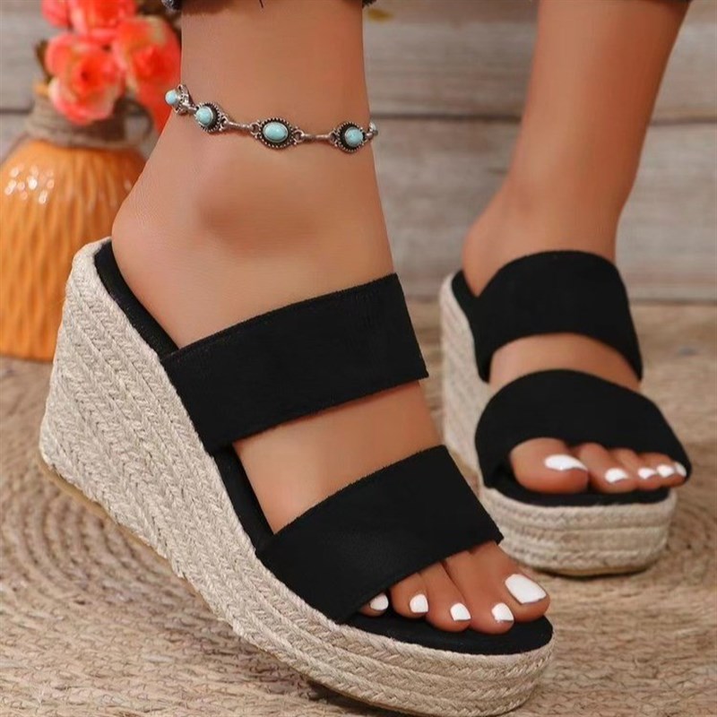 2025 Wedge Heel Hemp Rope Woven Casual Ladys Thickbottomed H