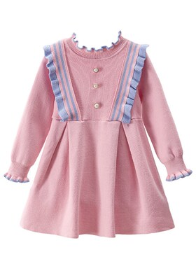 Girls Knit Long Sleeve Dress 2025 Autumn Ruffled Fashionable