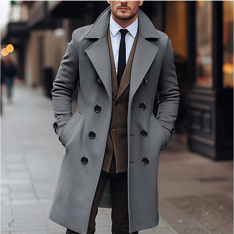 2025 Euro Size Mens Wool Coat Doublebreasted Long Coat for A