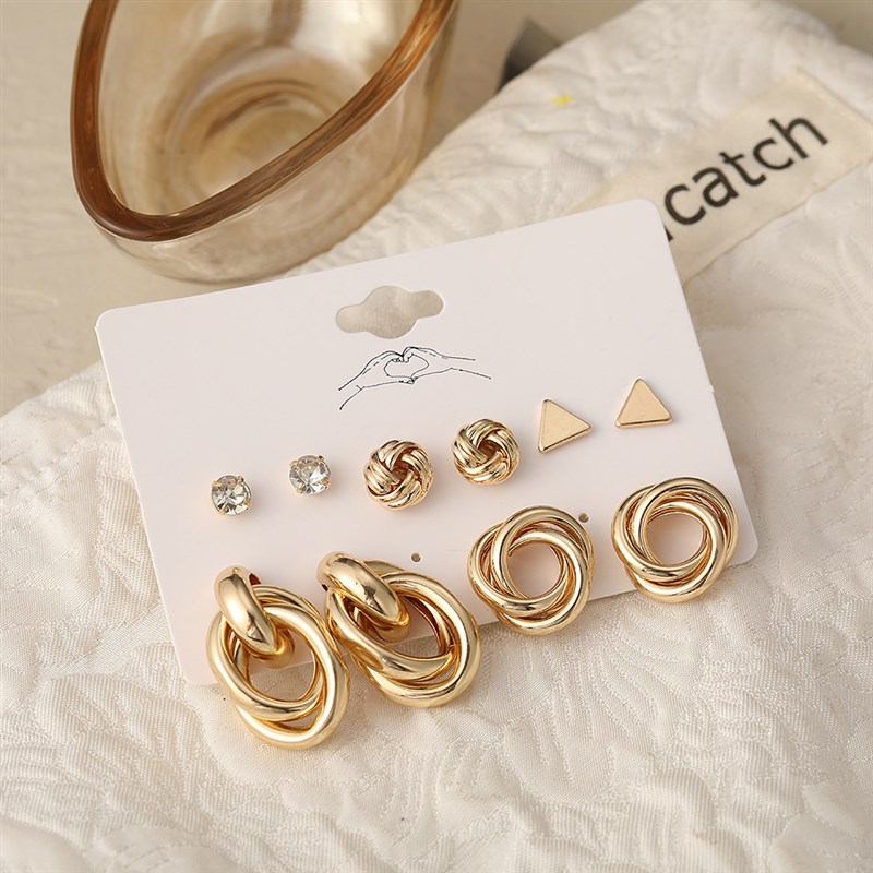 Geometric Metal Circle Earring Set 5Piece Creative DiamondEn