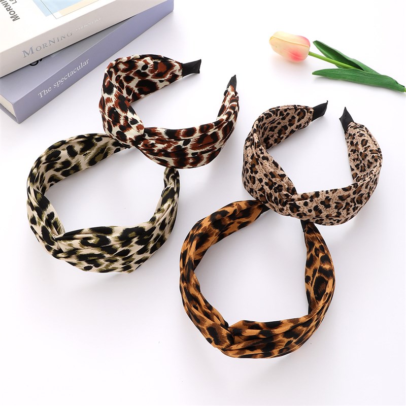 Chic Leopard Print Knotted Wide Headband for Women High Cran