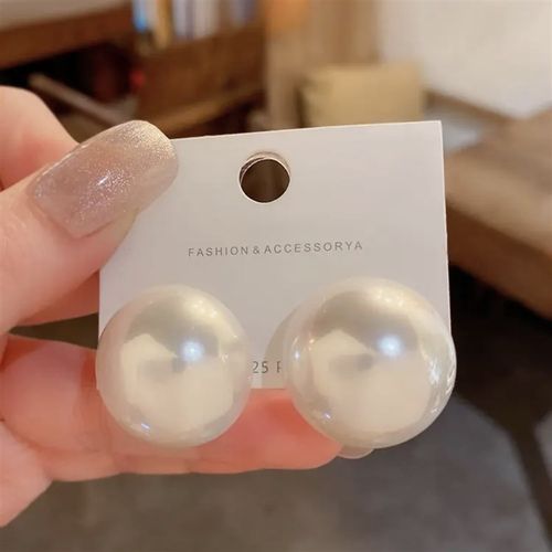 Gray Bread Pearl Studs SemiCircle High Gloss Beads Womens Li