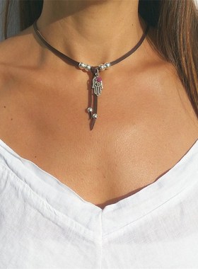 Korean Velvet Palm Design CCB Alloy Pendant Collarbone Chain