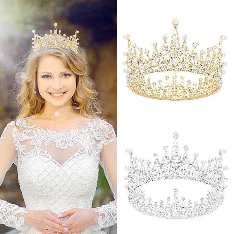 Crystal Crown for Bridal European Baroque Style with Gold Le
