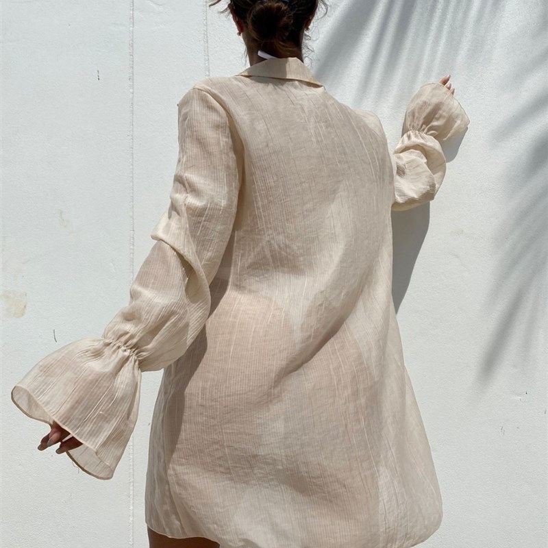 Tencel Striped Shirt Style Relaxed Beach Open Cardigan Resor