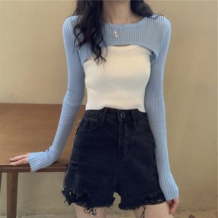 Sun Protection Autumn Sleeve Ves 2025 Knit Set Short Fashion