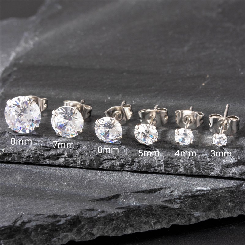 Classic 4Prong Round Zircon Stainless Steel Ear Studs Fashio