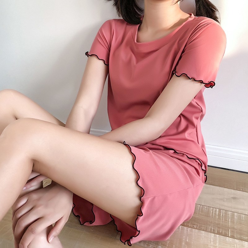 Summer Lace Trim Ice Silk Modal Pajama Set for Women Large S