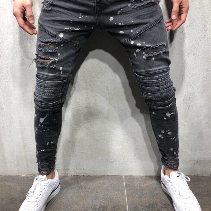 Zipper Jeans for Men Knee Ripped with Zipper Slimfit Ripped
