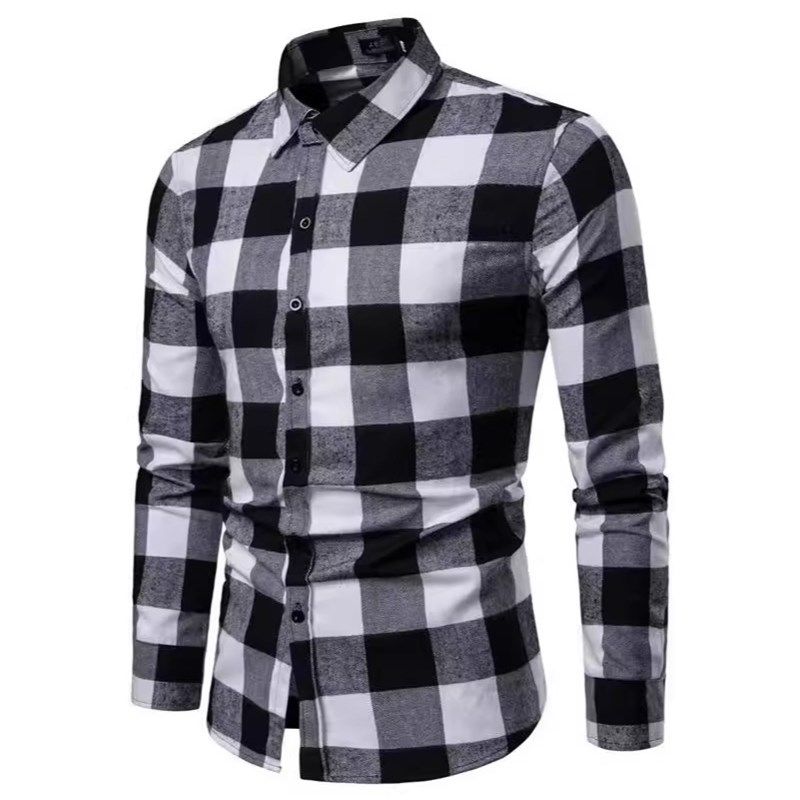 European and American Mens Plaid Shirt Mens TurnDown Collar