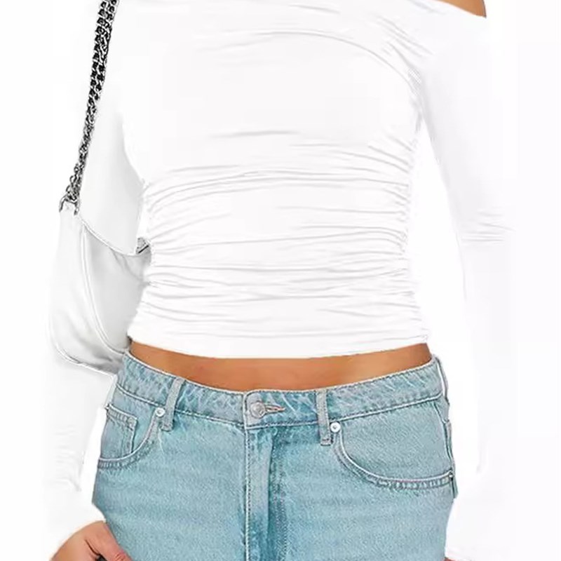 Unique Asymmetric Shoulder Long Sleeve Tshirt Hot Girls Outi