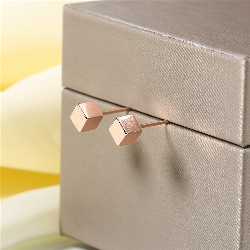 Bestselling Jewelry Creative 3D Cube Earrings Rose Gold Plat