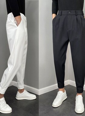 Casual Mens Drawstring Wideleg Slacks 9Point Spring Thin Mag