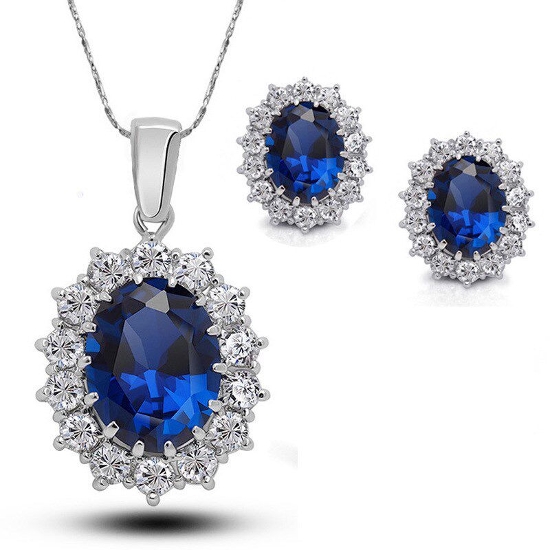 Elegant Diamond Sapphire Earring Necklace Set for Royal Prin