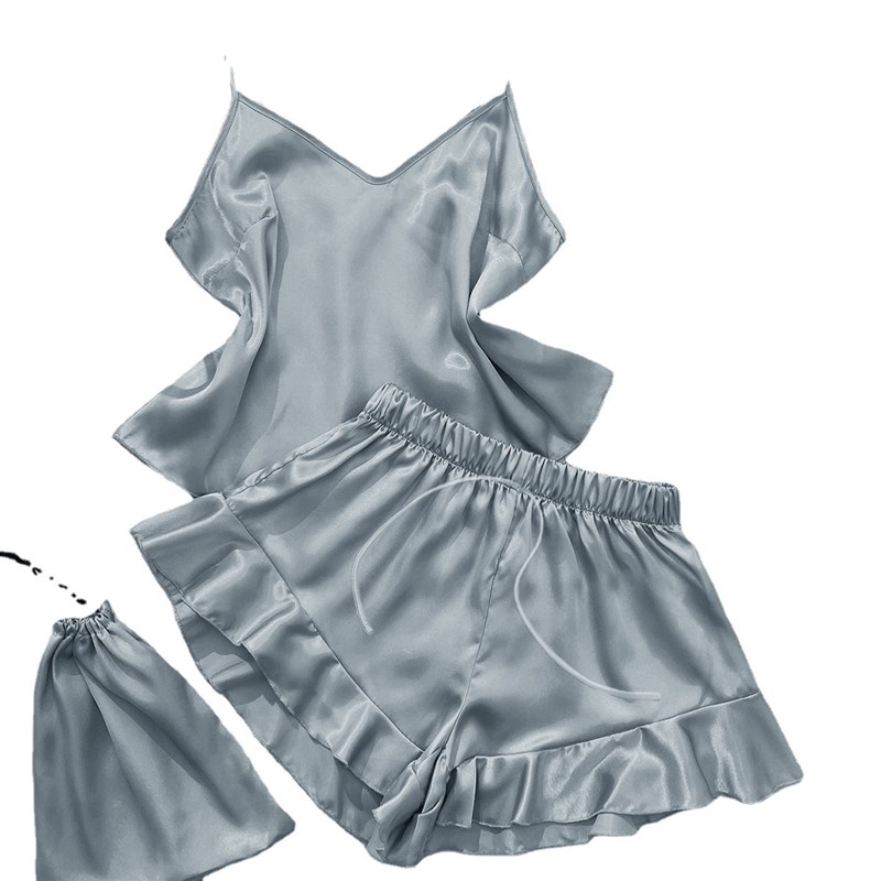 Silklike Pajama Set Relaxed Sexy 3Piece Ice Silk Backless St