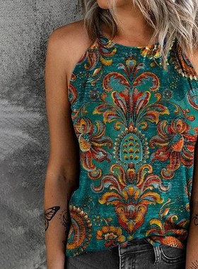 Slimfit Sleeveless Printed Tshirt for Summer Commuting JLJL