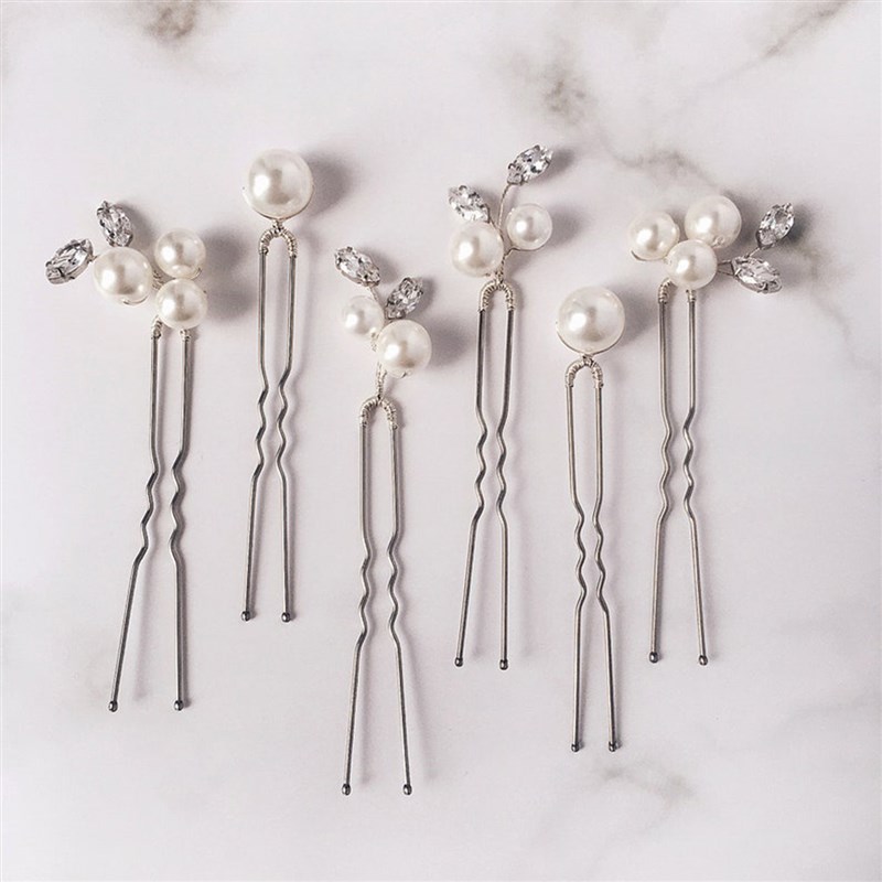 6PCS Horse Eye Pearl Diamond Ushaped Hairpin Insert Needle H