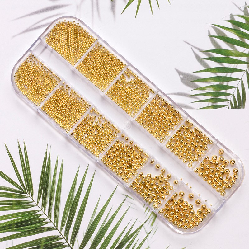 Nail Art 12Slot Boxed Steel Beads GoldSilverRose Gold Mixed