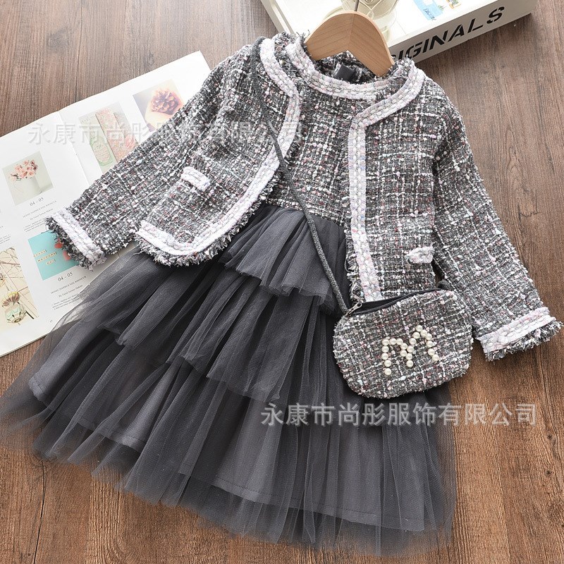 Fall MidSmall Set Foreign Style Pure Color Jacket Long Dress