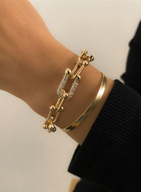 Diamond UShaped Buckle Bracelet Set European and American Hi