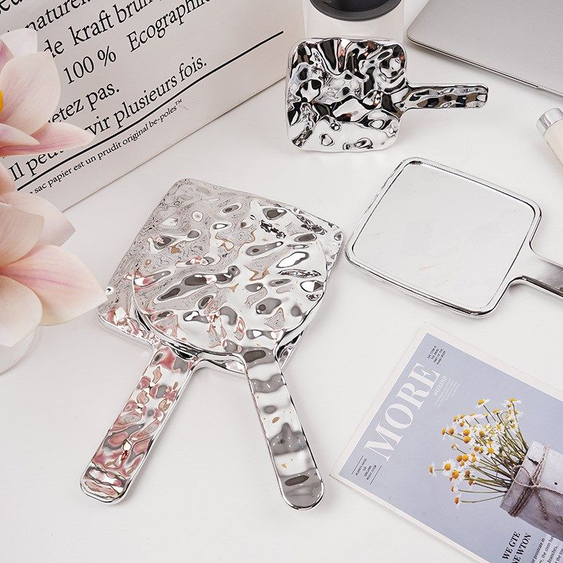 Creative Electroplated Handle Makeup Mirror HD Beauty Portab