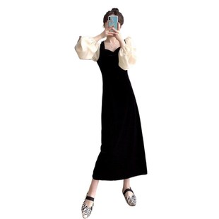 Velvet Dress Womens Hepburn French Black SpringFall Style